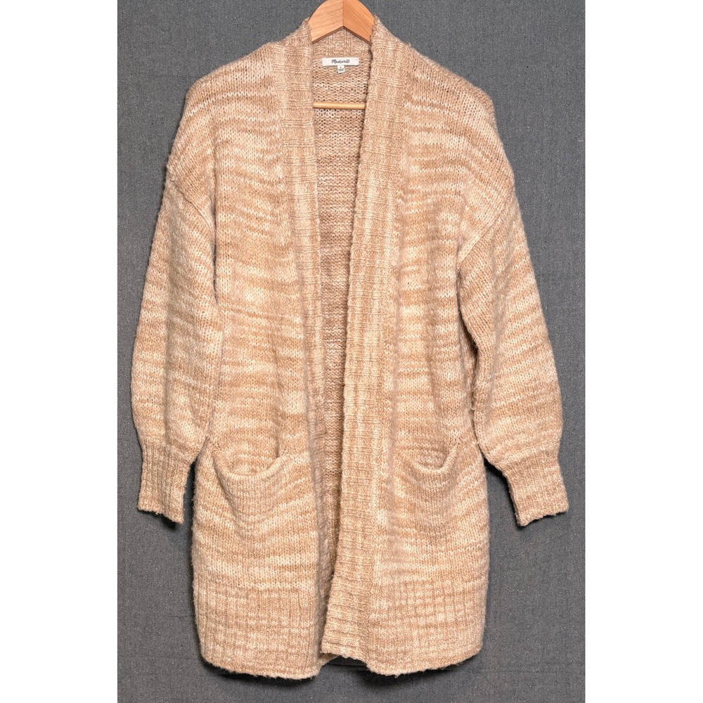 Madewell Marled Open Front Cardigan Sweater Tan‎ Cream Wool Blend NI146 Small